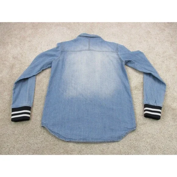 7 For All Mankind Shirt Women Medium Blue Denim Pearl Snap Button Up Top - Picture 7 of 11